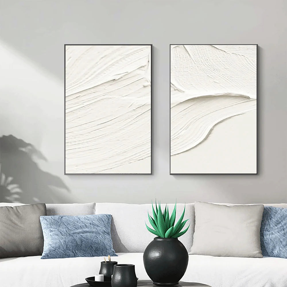 White Minimalist Textured Wall Art Set of 2 #MT005