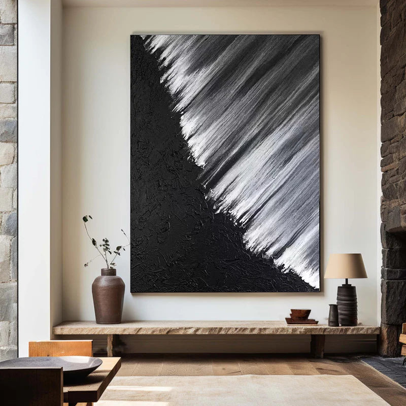 Black and White Minimalist Textured Wall Art #MT034