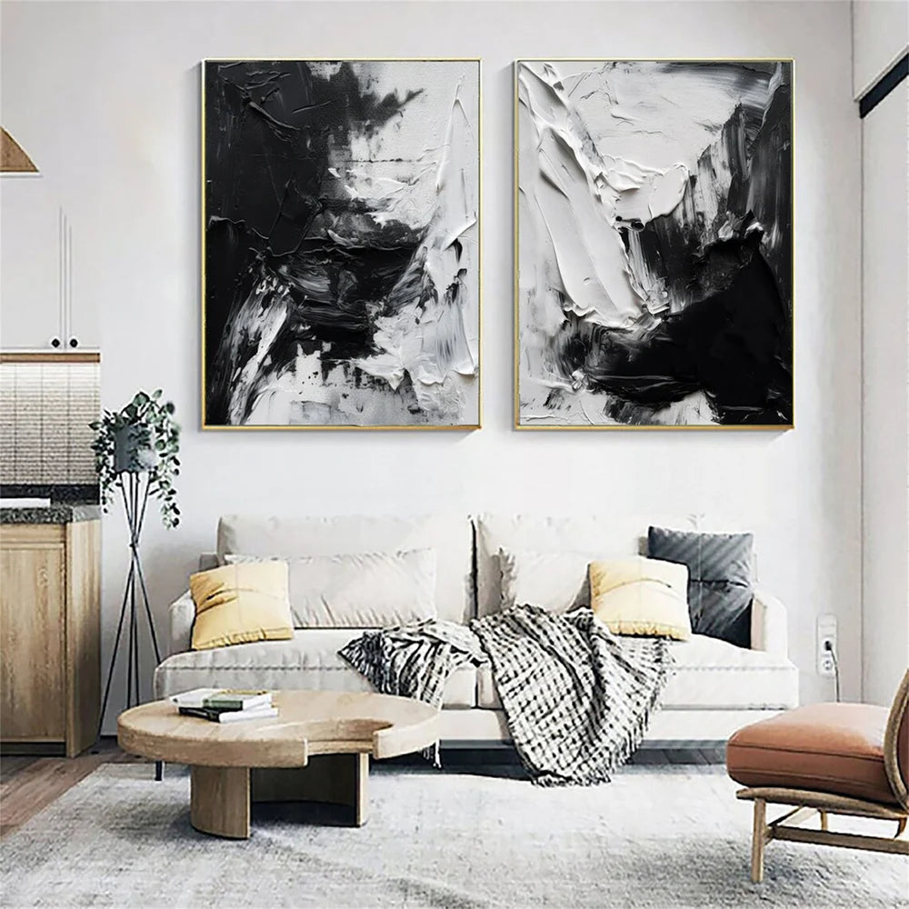 Black and White Minimalist Textured Wall Art Set of 2 #MT068