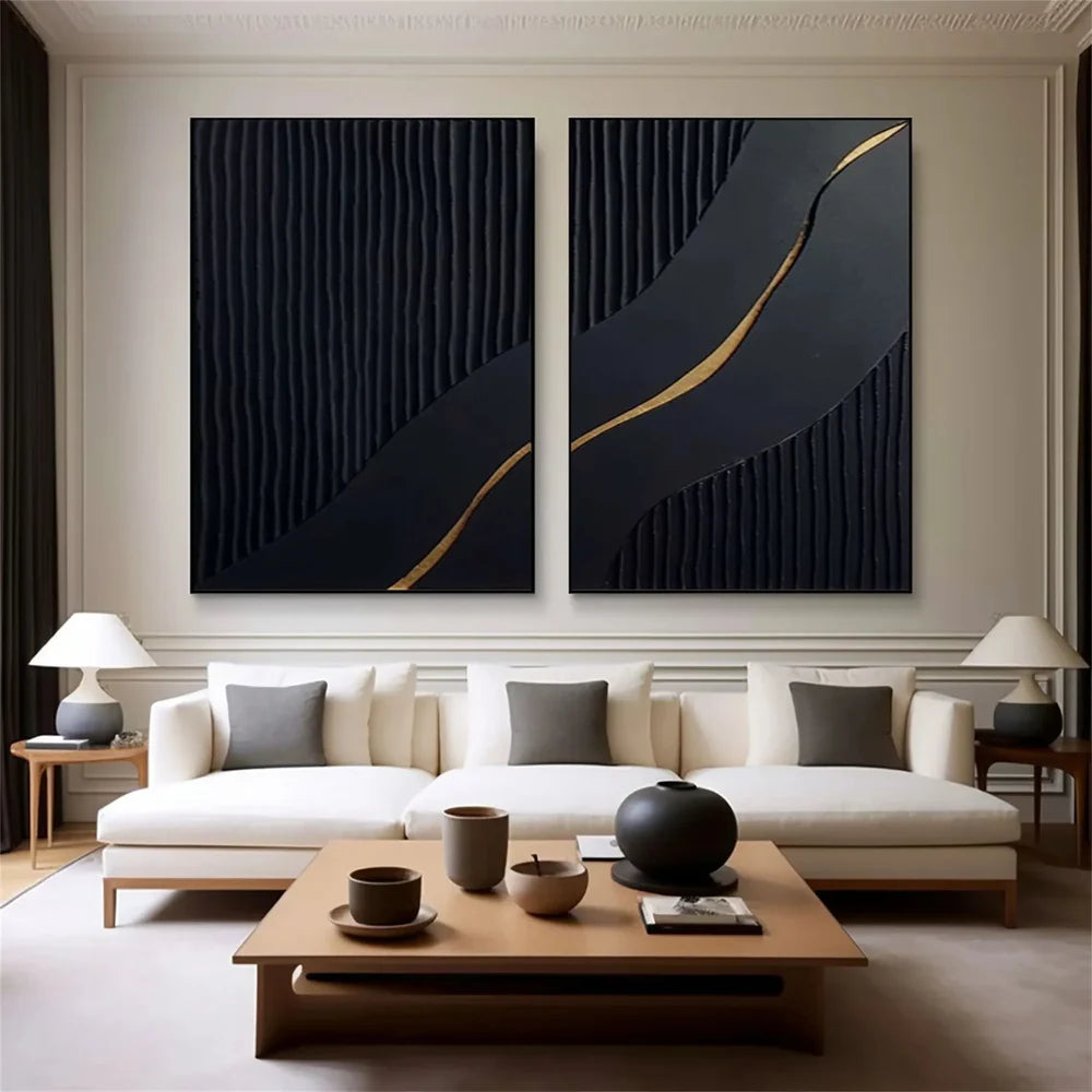 Black Minimalist Textured Wall Art Set of 2 #MT014