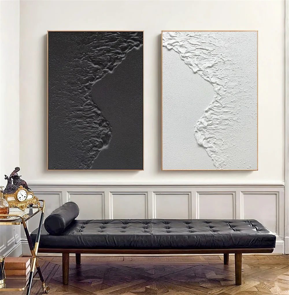 Black and White Minimalist Textured Wall Art Set of 2 #MT067