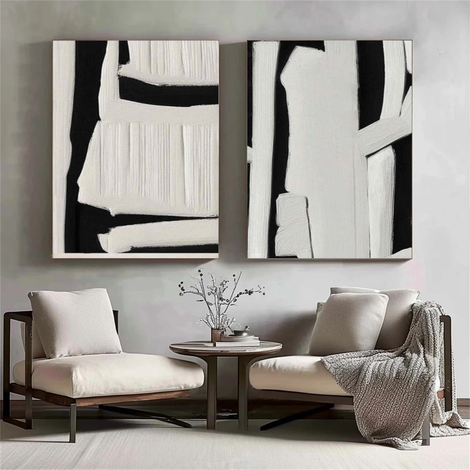 Black and White Minimalist Textured Wall Art Set of 2 #MT136