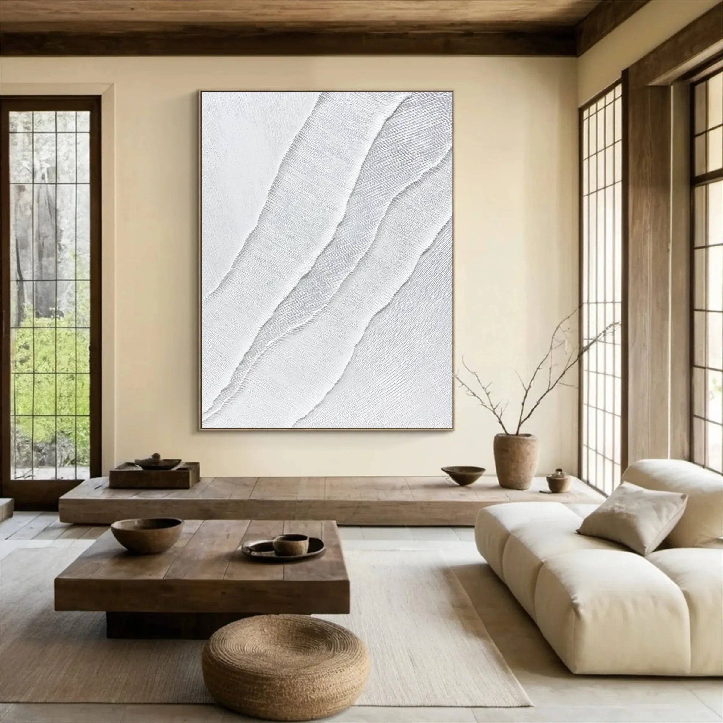 White Minimalist Textured Wall Art #MT097