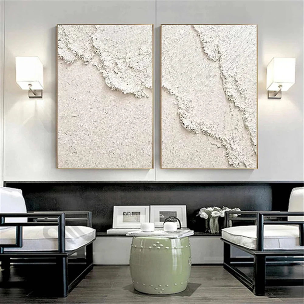 White Minimalist Textured Wall Art Set of 2 #MT121