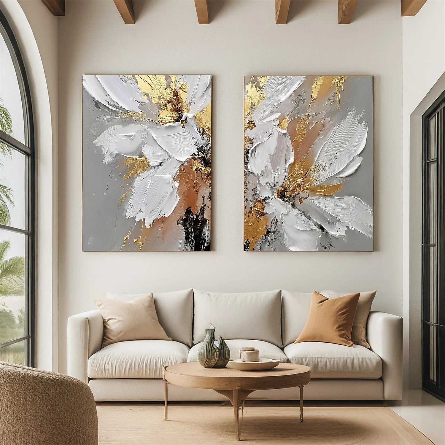 Flower & Tree Textured Abstract Wall Art Set of 2 #SF049
