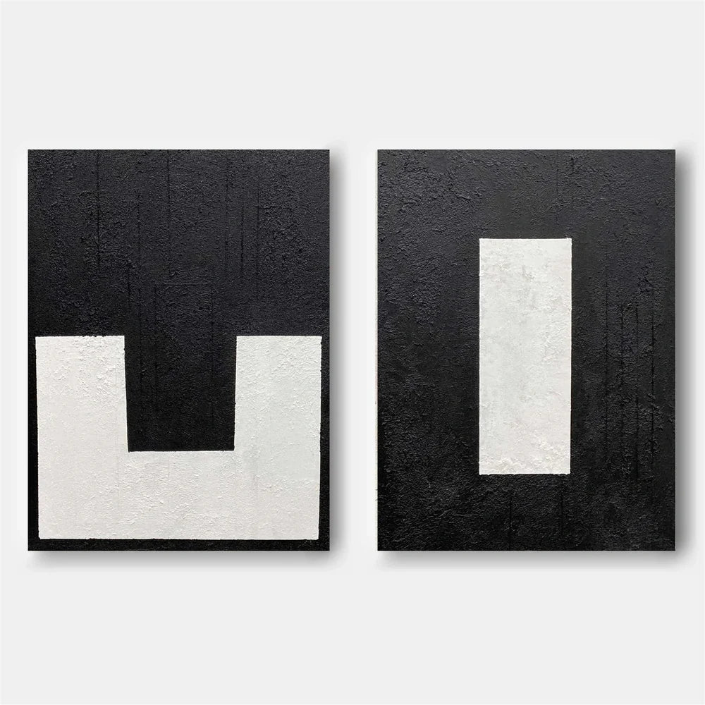 Black and White Minimalist Textured Wall Art Set of 2 #MT016