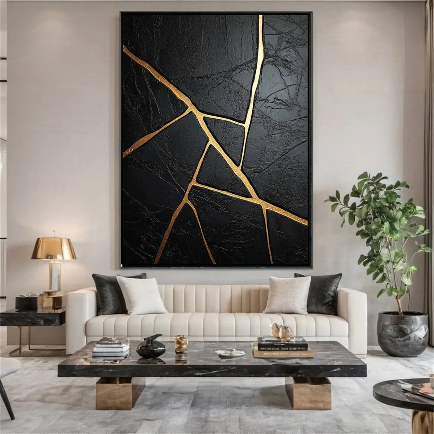 Black and Gold Minimalist Textured Wall Art #MT092