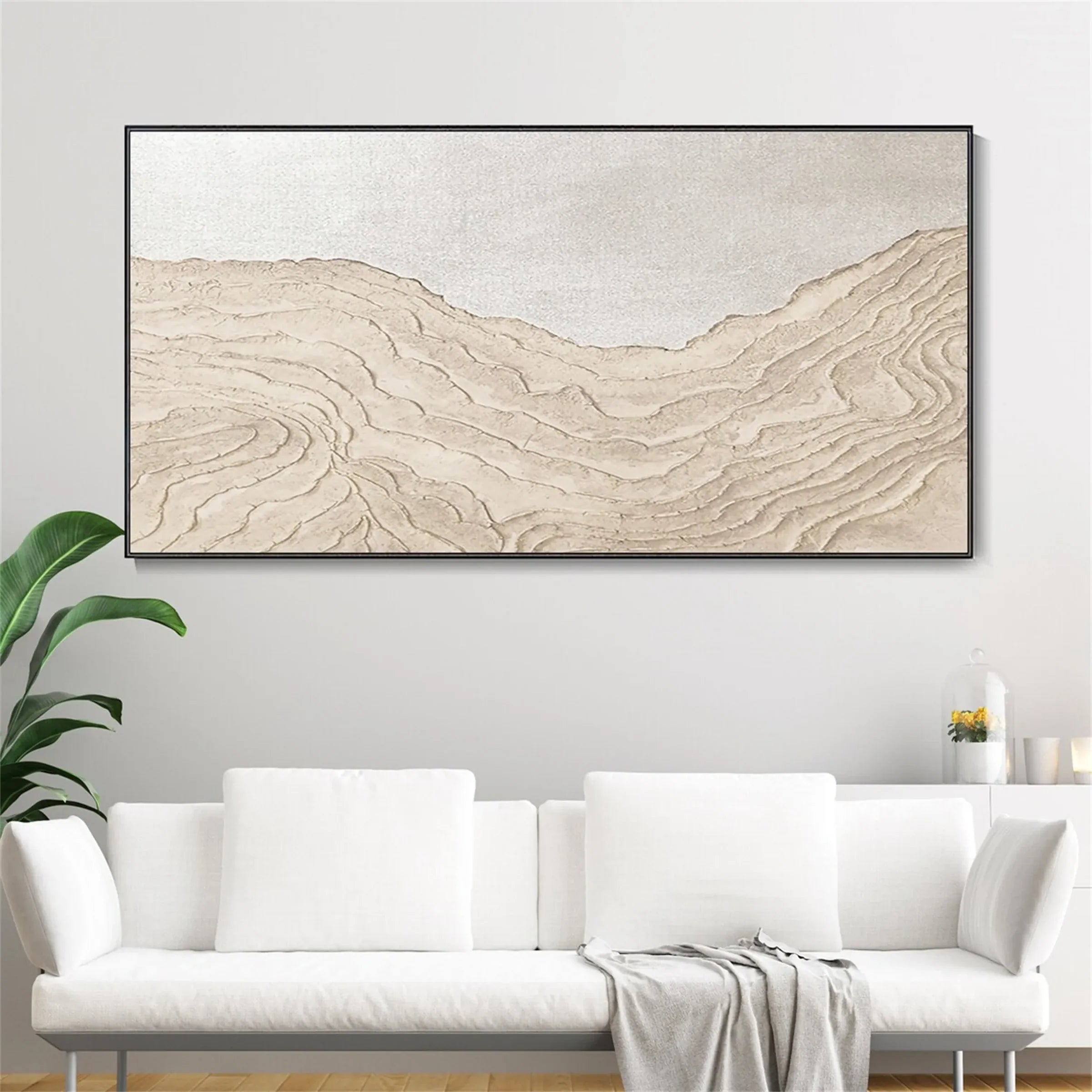 White and Beige Minimalist Textured Wall Art #MT095