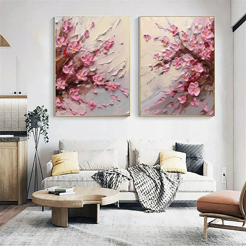 Flower & Tree Textured Abstract Wall Art Set of 2 #SF040