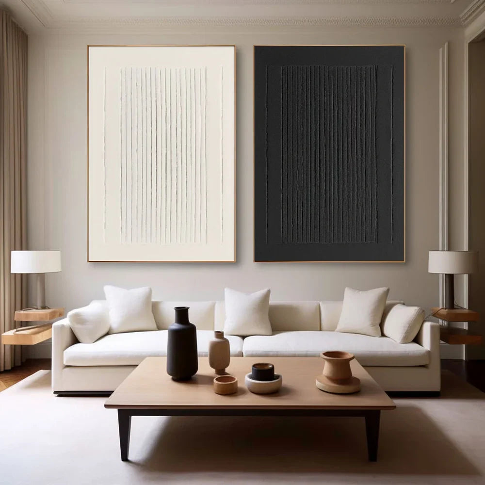 Black and White Minimalist Textured Wall Art Set of 2 #MT015