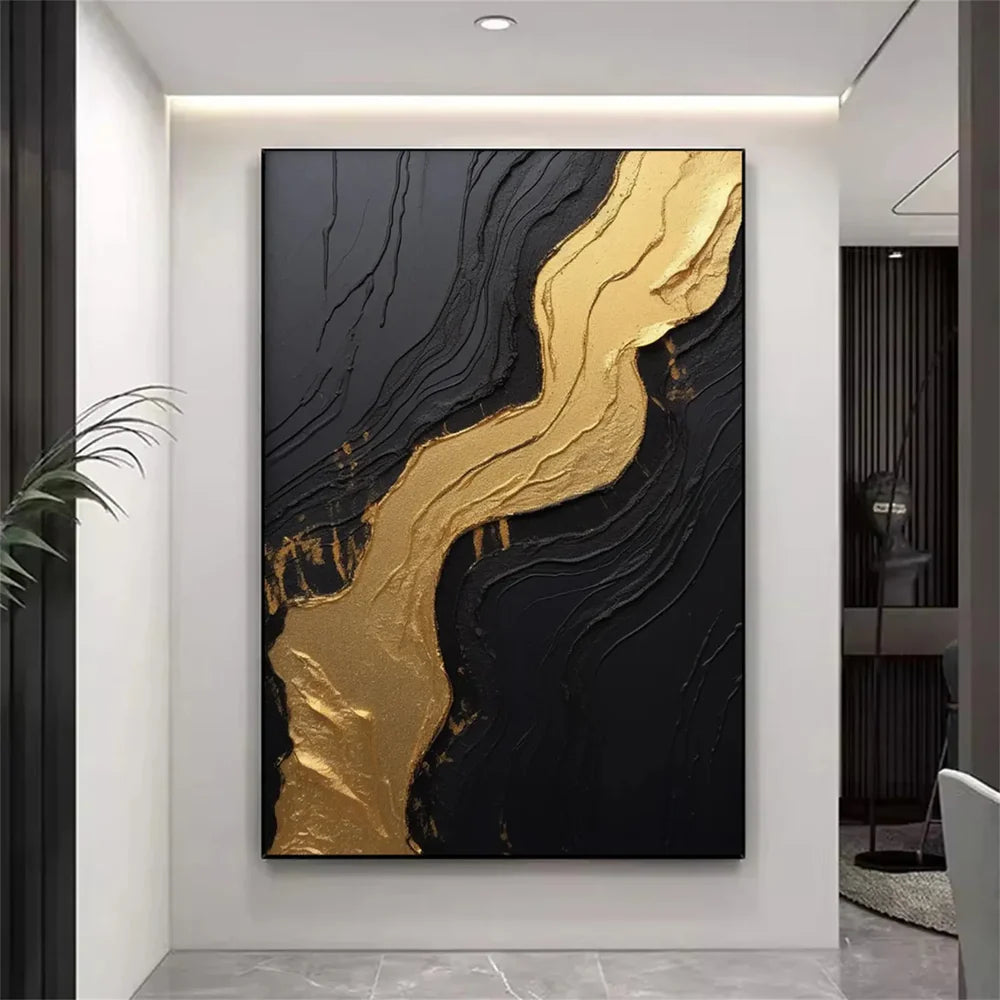 Black and Gold Minimalist Textured Wall Art #MT090
