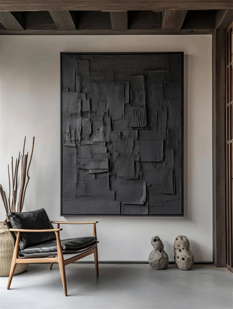 Black Minimalist Textured Wall Art #MT003