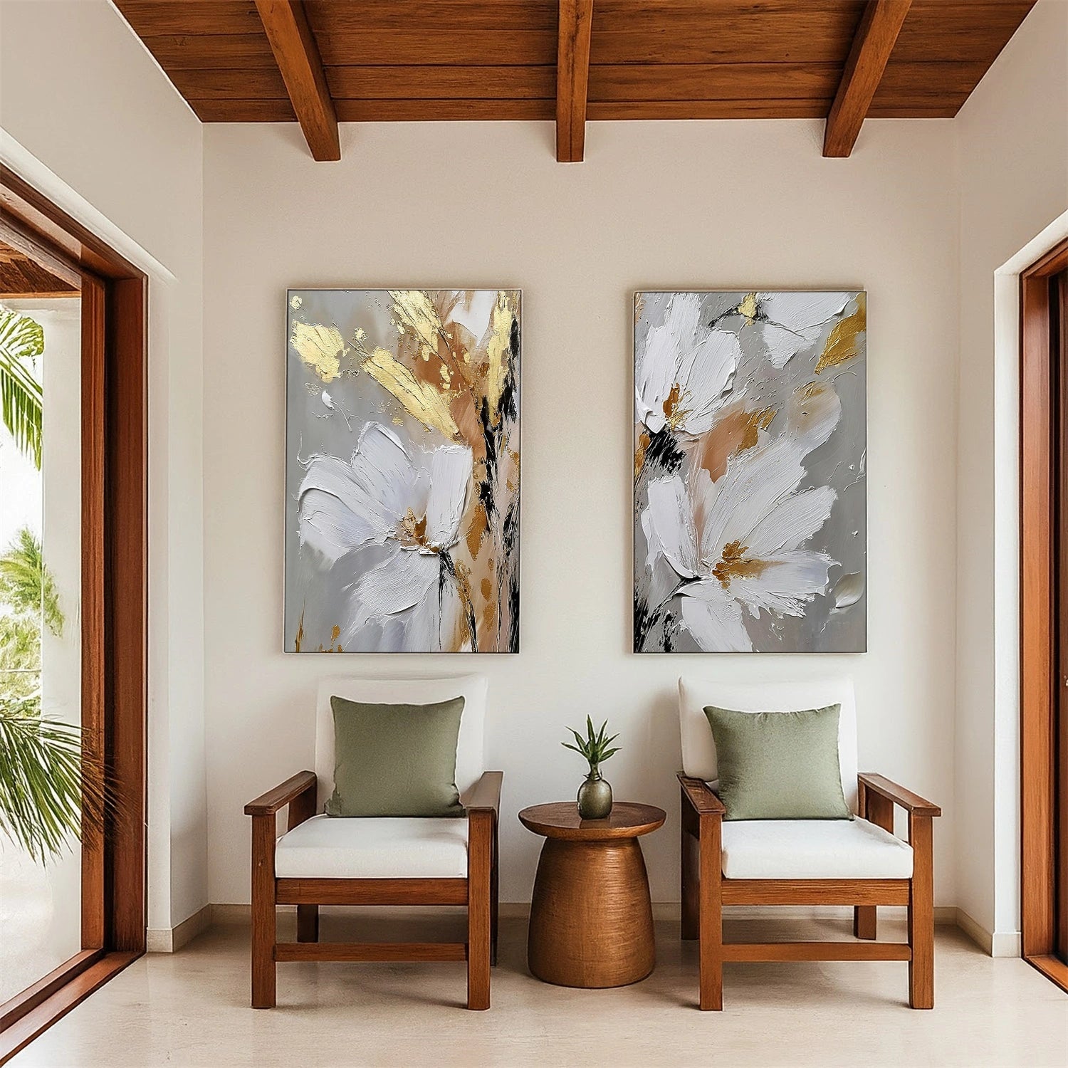 Flower & Tree Textured Abstract Wall Art Set of 2 #SF054