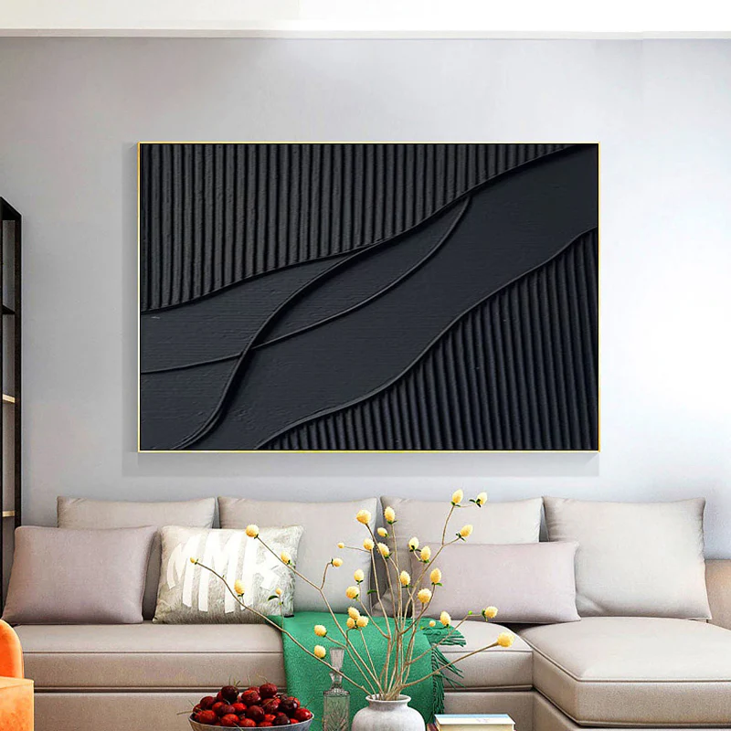 Black Minimalist Textured Wall Art #MT031