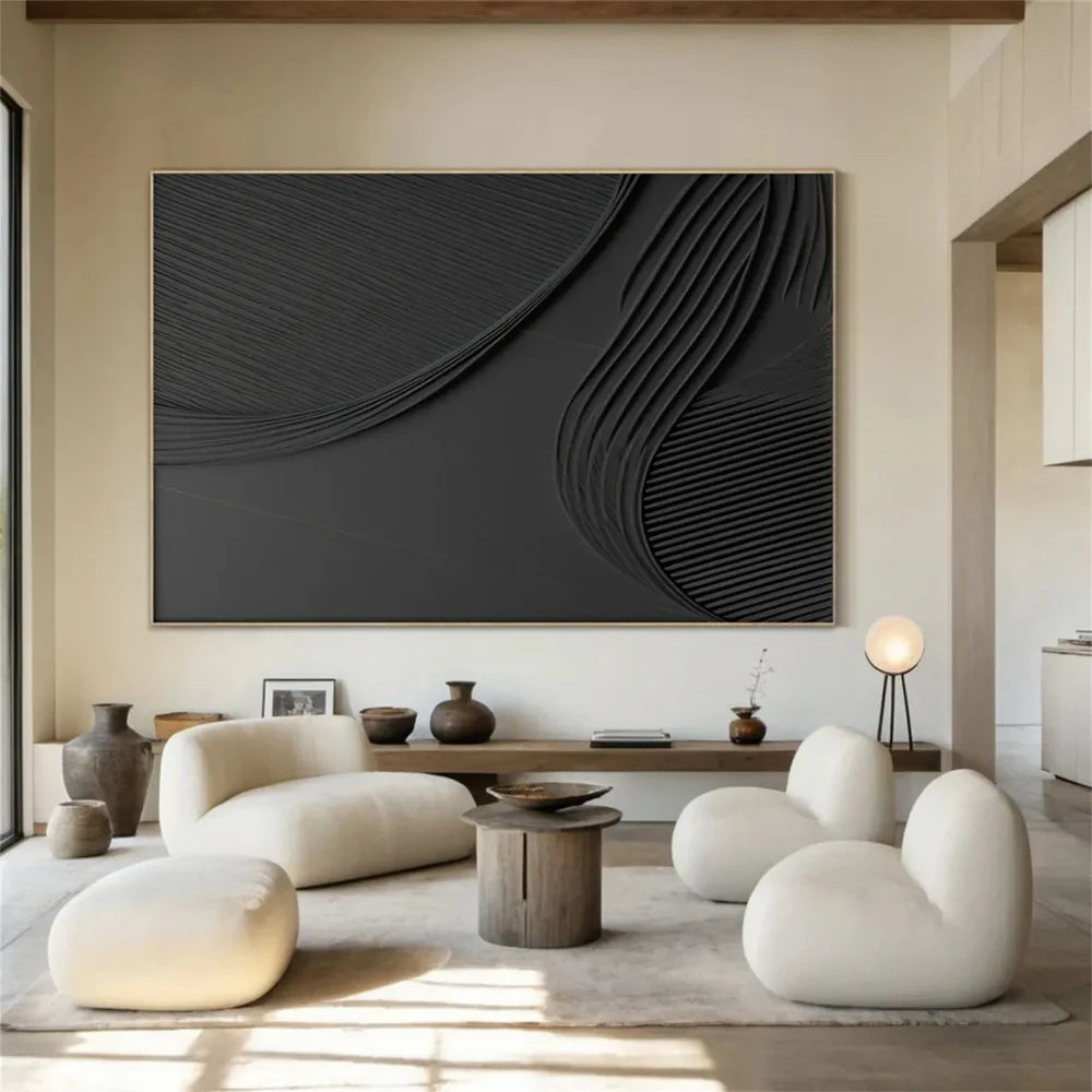 Black Minimalist Textured Wall Art #MT087