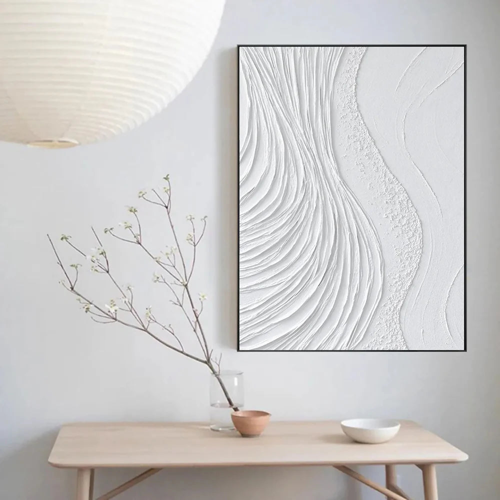 White Minimalist Textured Wall Art #MT027