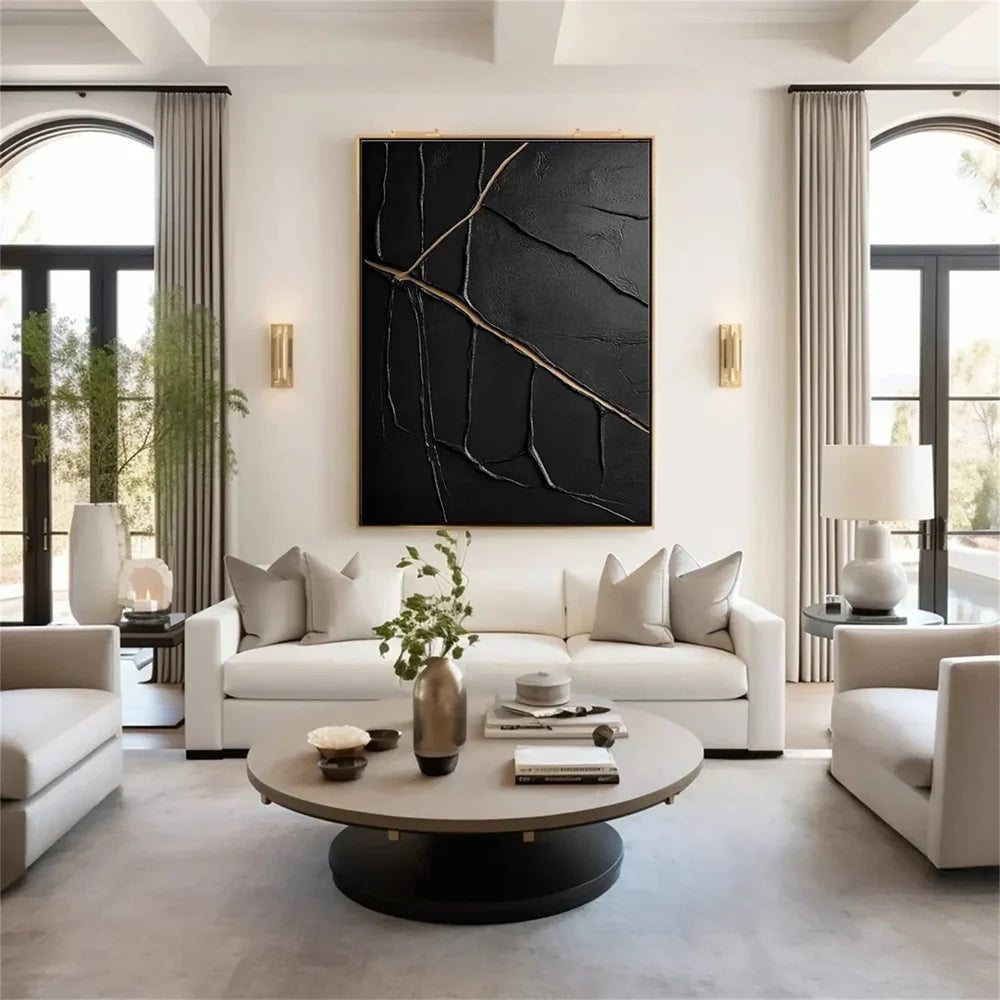 Black Minimalist Textured Wall Art #MT078
