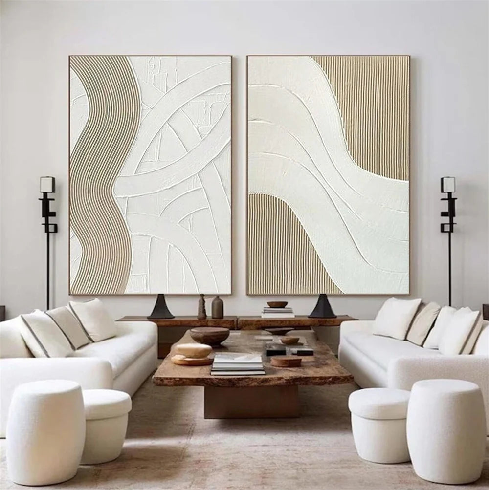White Minimalist Textured Wall Art Set of 2 #MT028