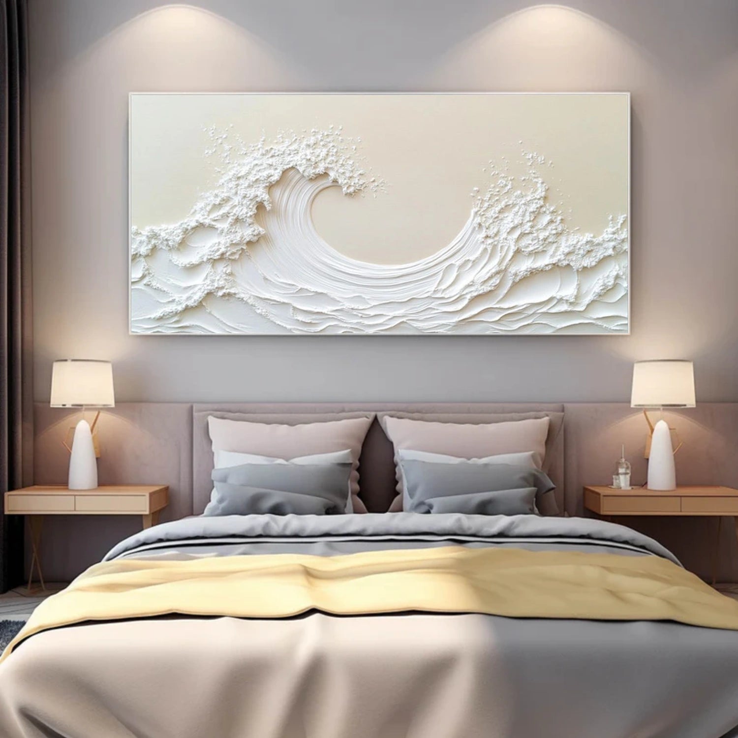 White and Beige Ocean & Sky Textured Wall Art #MO086