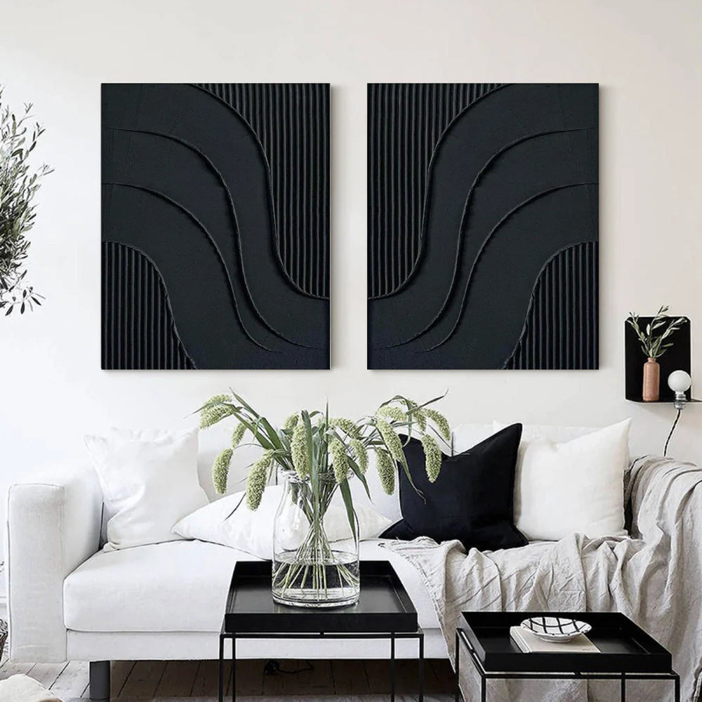 Black Minimalist Textured Wall Art Set of 2 #MT029