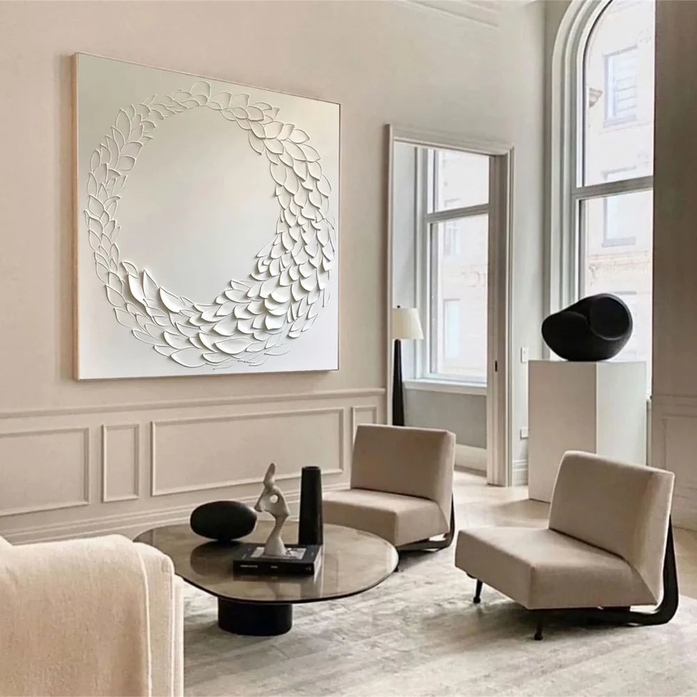 White Minimalist Textured Wall Art #MT125