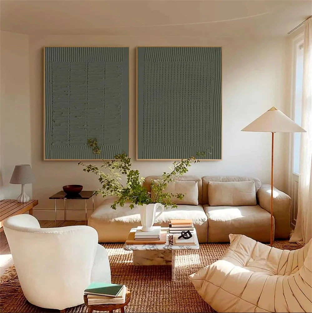 Green Minimalist Textured Wall Art Set of 2 #MT023