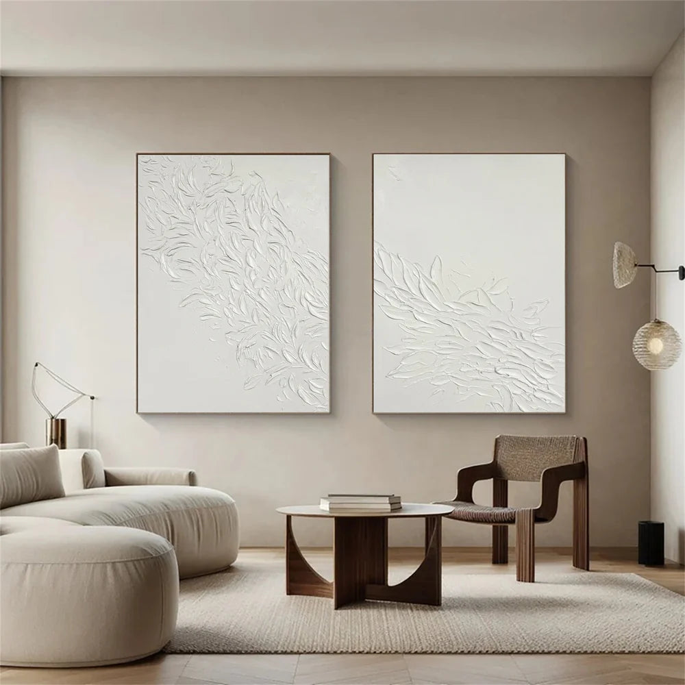 White Minimalist Textured Wall Art Set of 2 #MT057