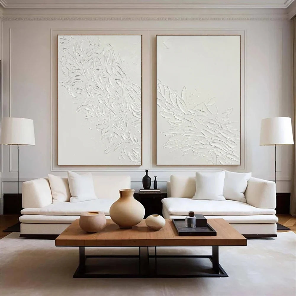 White Minimalist Textured Wall Art Set of 2 #MT057