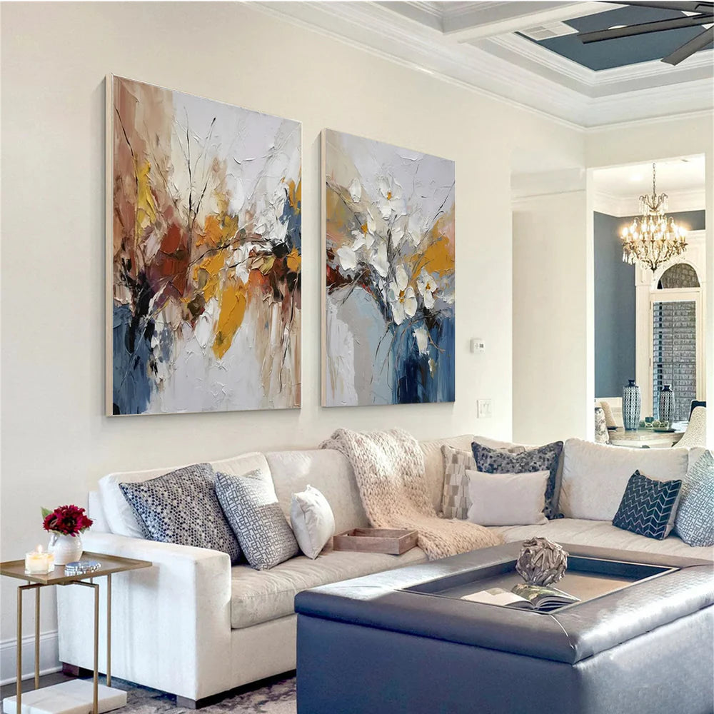 Flower & Tree Textured Abstract Wall Art Set of 2 #SF009