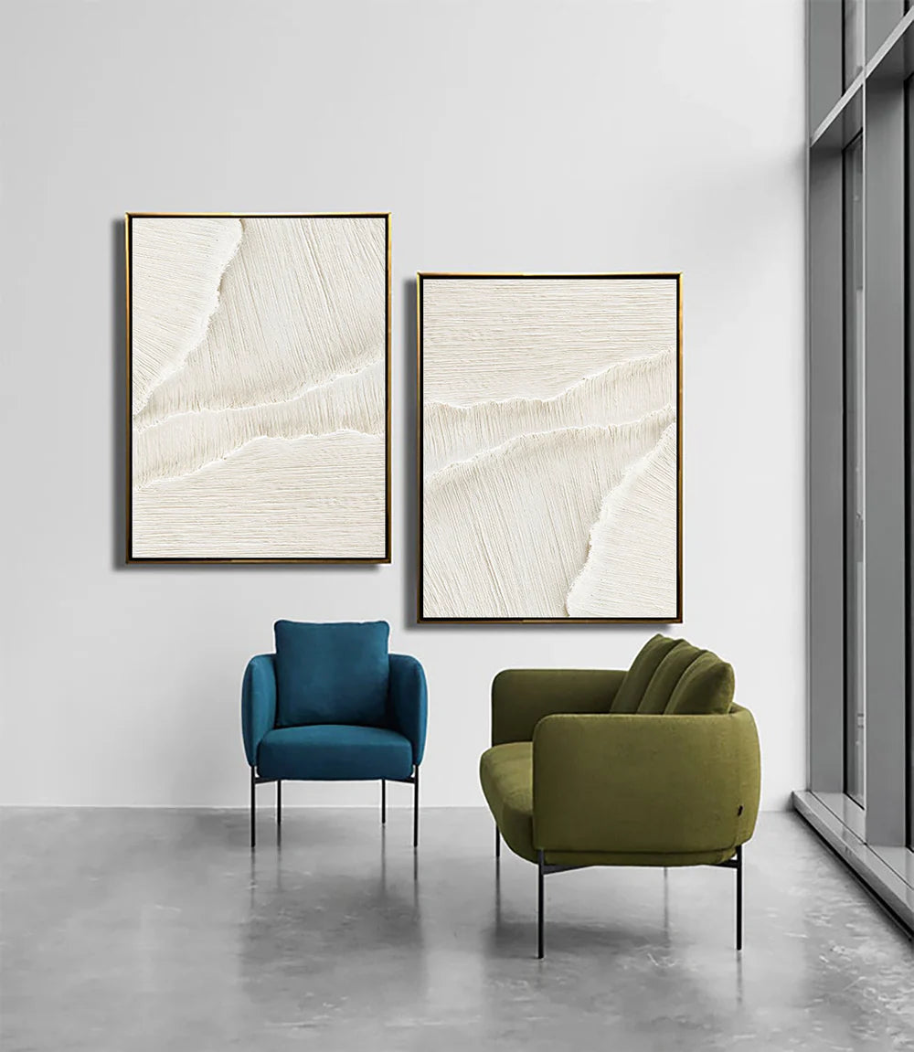 White Minimalist Textured Wall Art Set of 2 #MT006