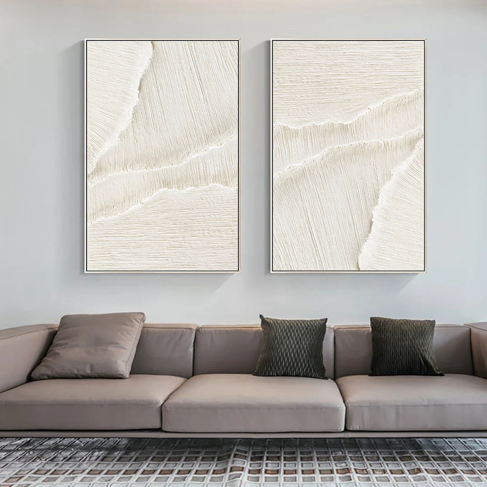 White Minimalist Textured Wall Art Set of 2 #MT006