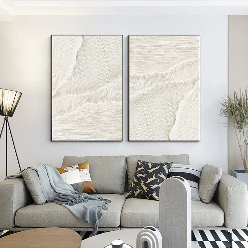 White Minimalist Textured Wall Art Set of 2 #MT006