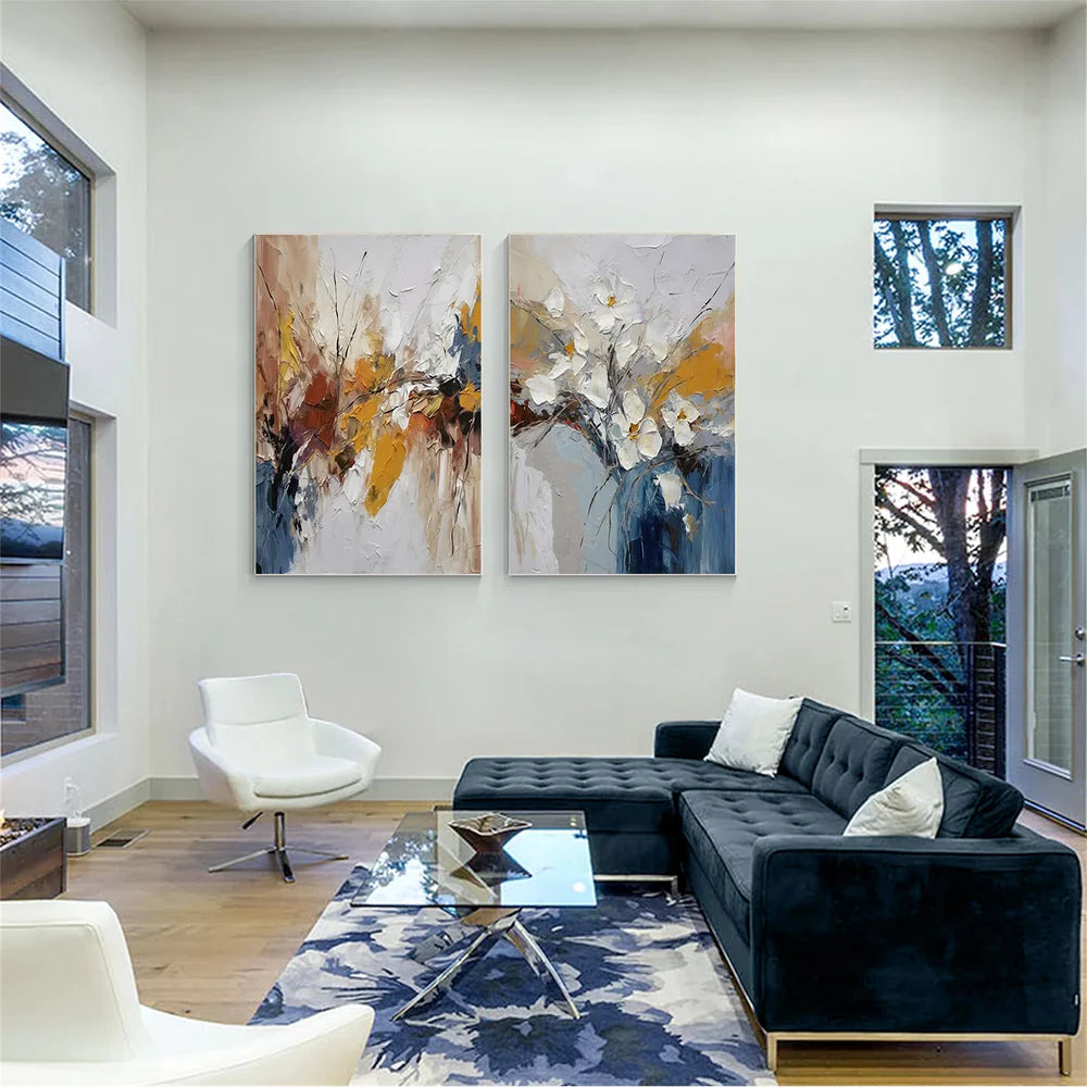 Flower & Tree Textured Abstract Wall Art Set of 2 #SF009