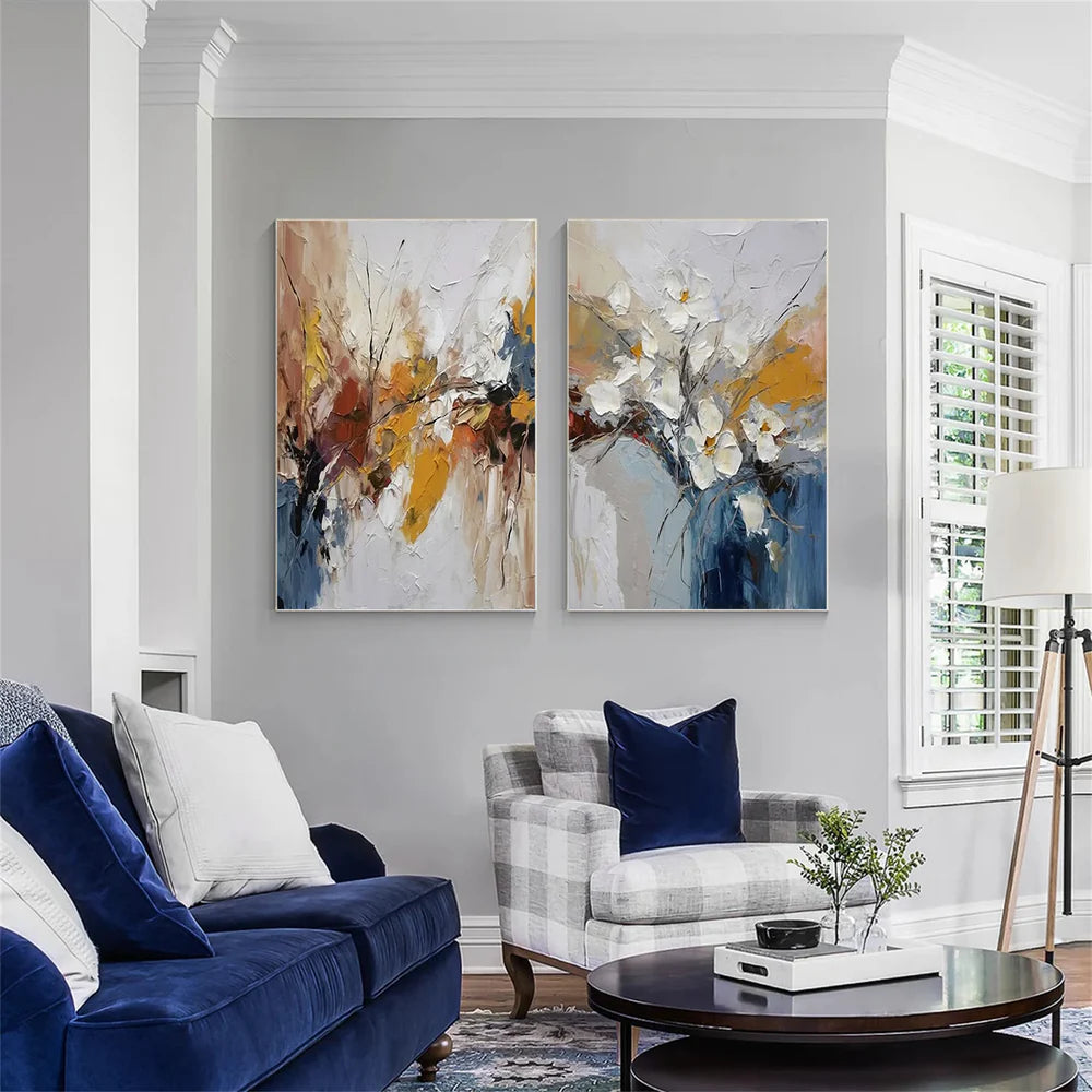 Flower & Tree Textured Abstract Wall Art Set of 2 #SF009