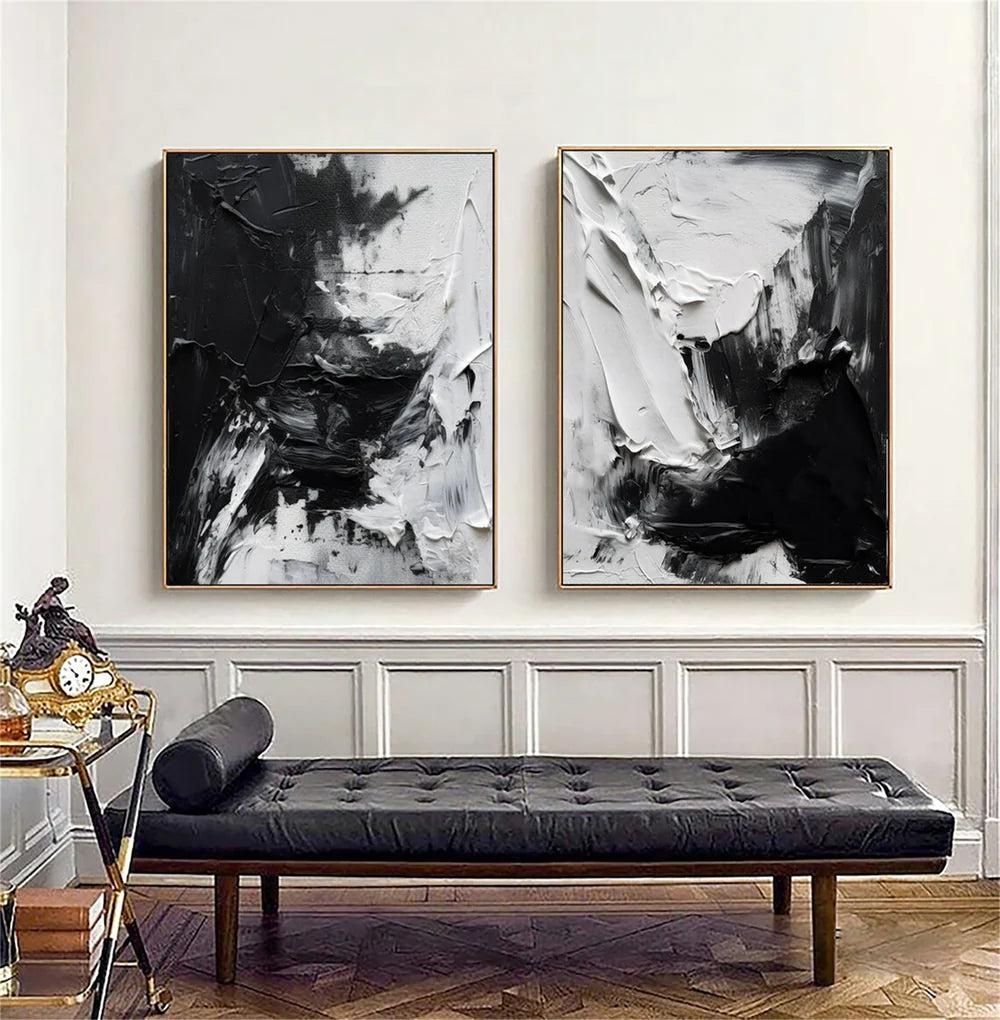 Black and White Minimalist Textured Wall Art Set of 2 #MT068