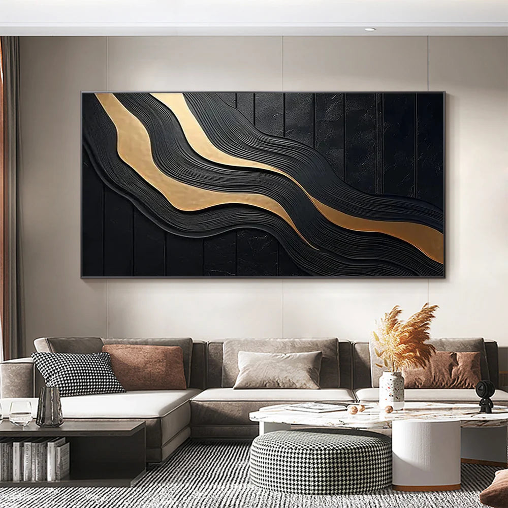 Black and Gold Minimalist Textured Wall Art #MT088