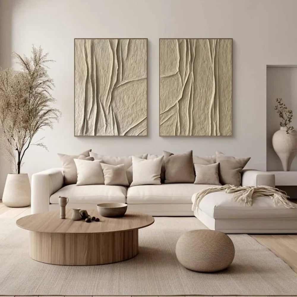 Beige and Brown Abstract Textured Wall Art Set Of 2 #AT041