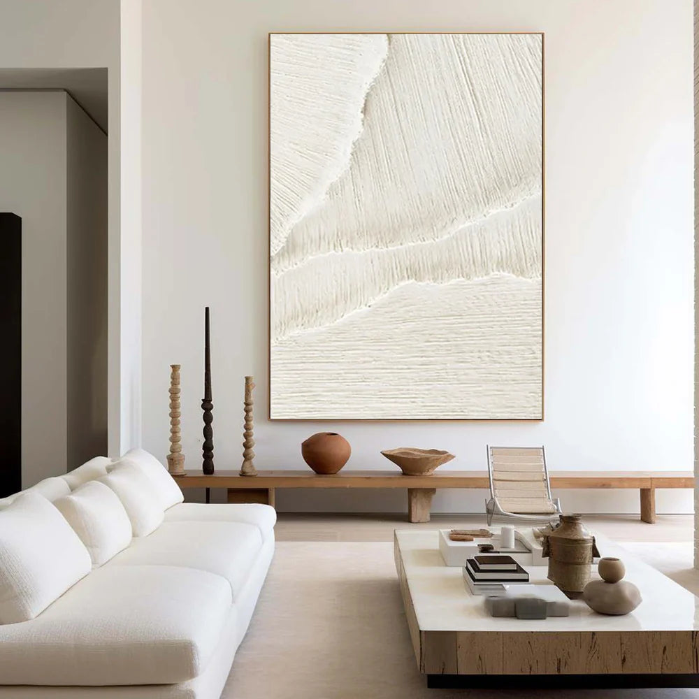 White Minimalist Textured Wall Art #MT056