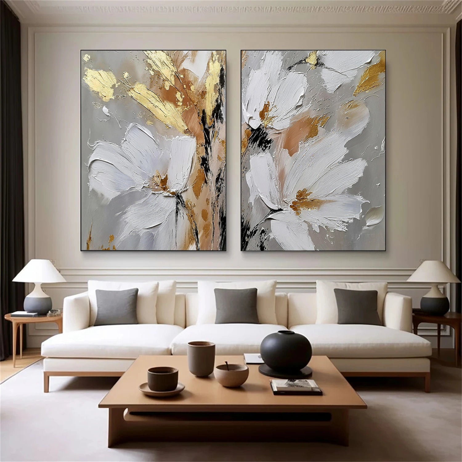 Flower & Tree Textured Abstract Wall Art Set of 2 #SF054