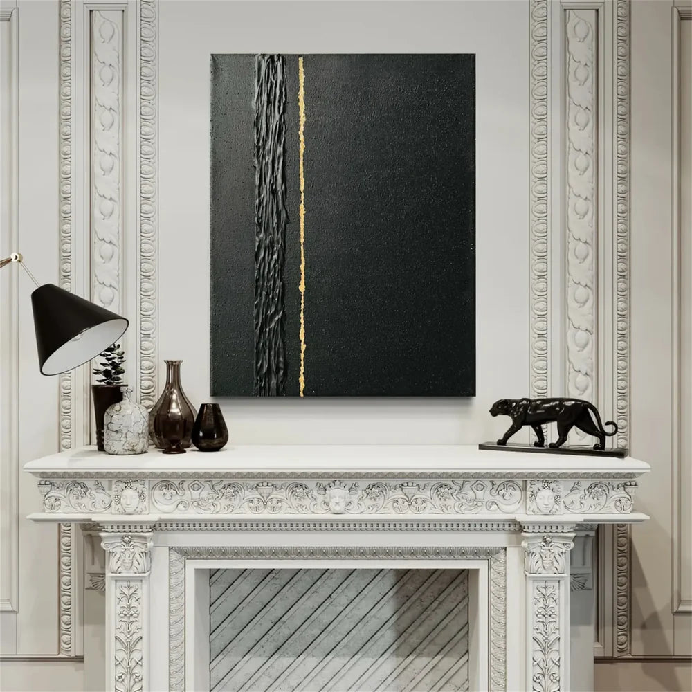 Black and Gold Minimalist Textured Wall Art #MT091