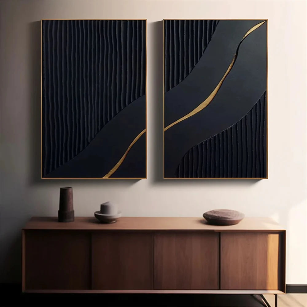 Black Minimalist Textured Wall Art Set of 2 #MT014