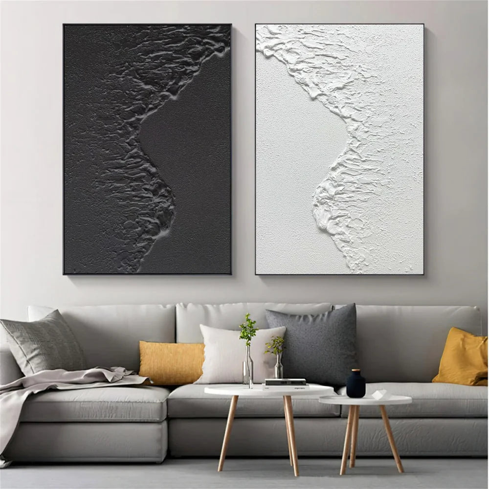 Black and White Minimalist Textured Wall Art Set of 2 #MT067