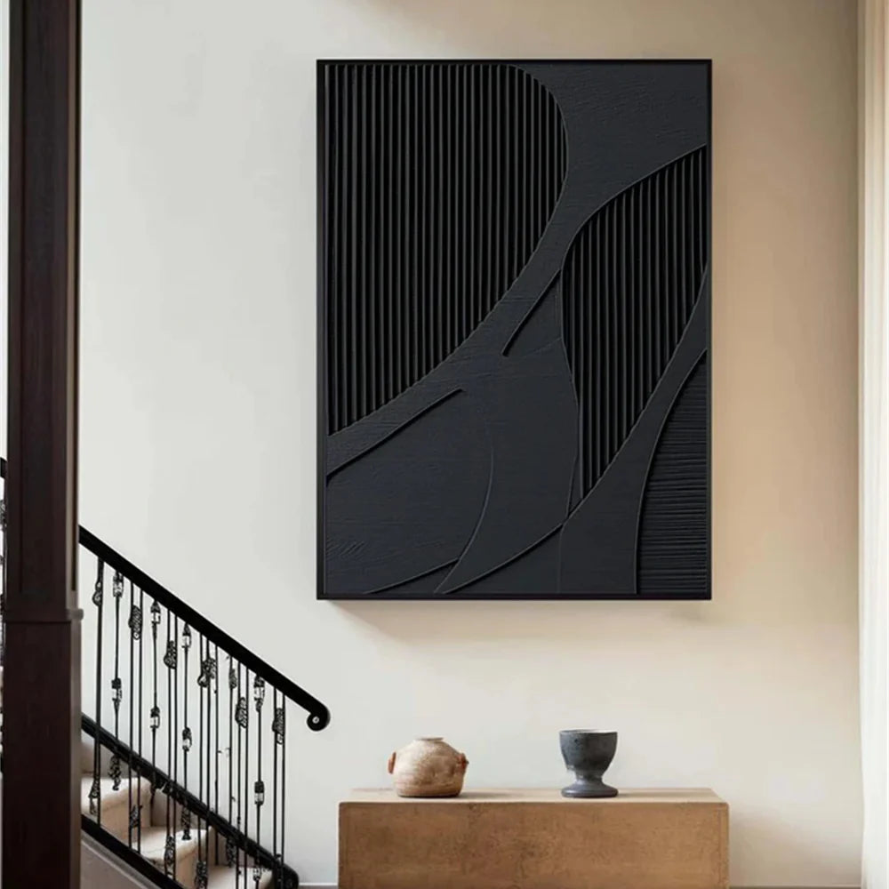 Black Minimalist Textured Wall Art #MT047