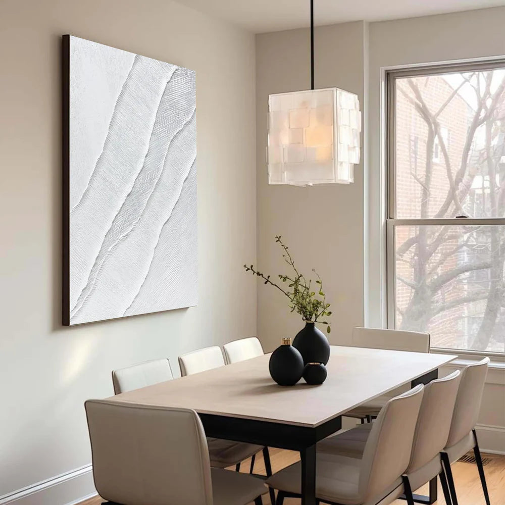 White Minimalist Textured Wall Art #MT097