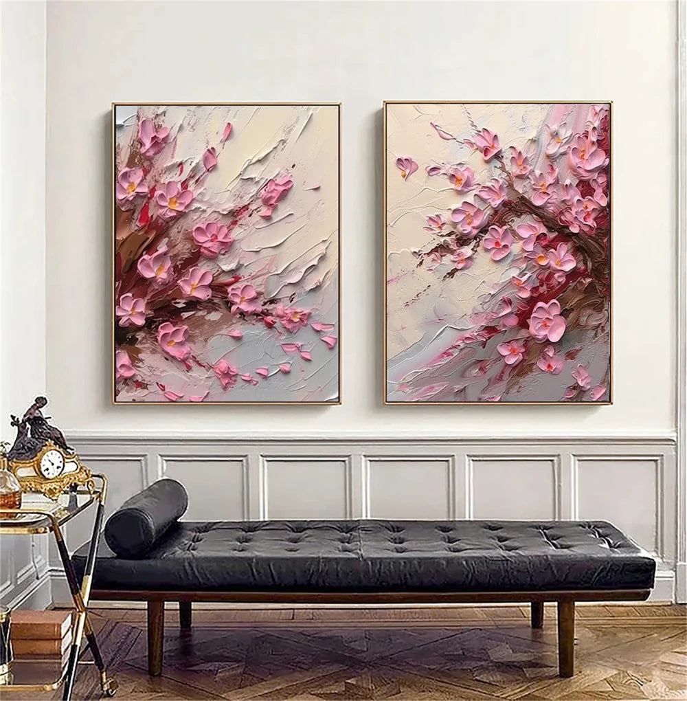 Flower & Tree Textured Abstract Wall Art Set of 2 #SF040