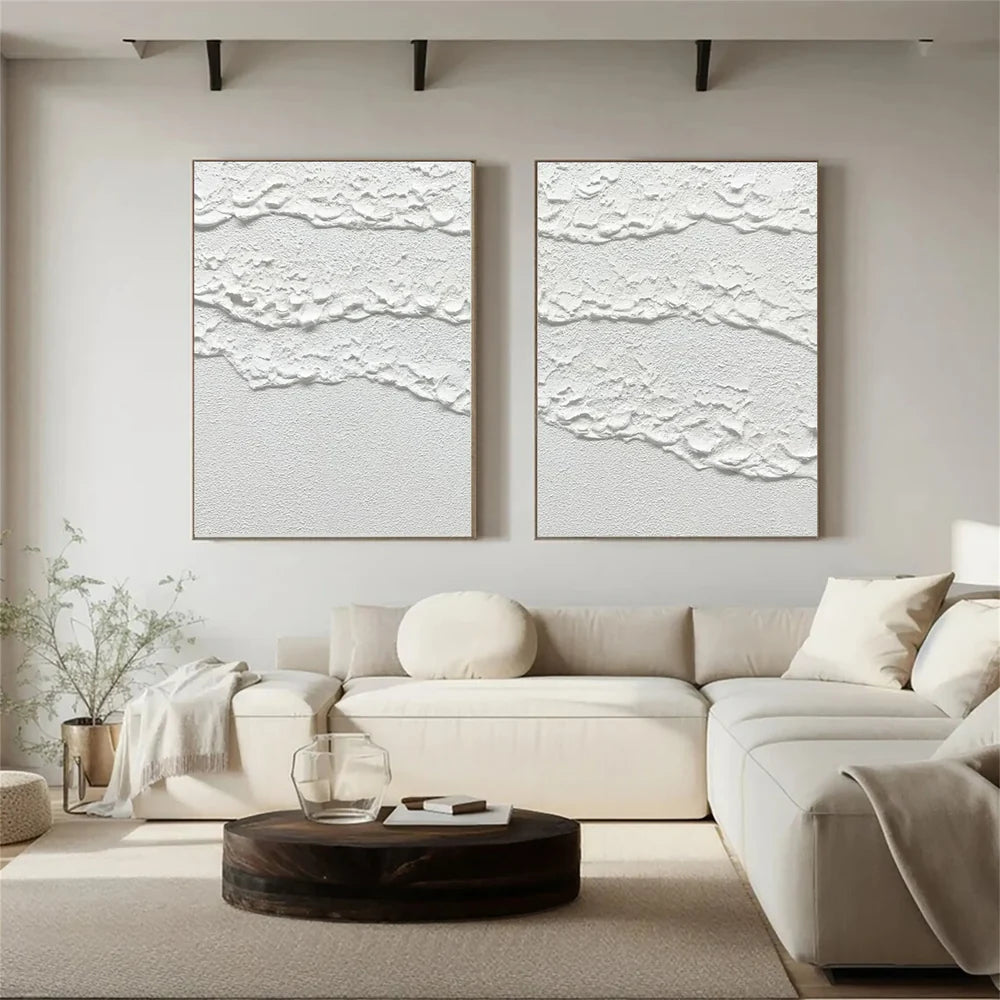 White Minimalist Textured Wall Art Set of 2 #MT075