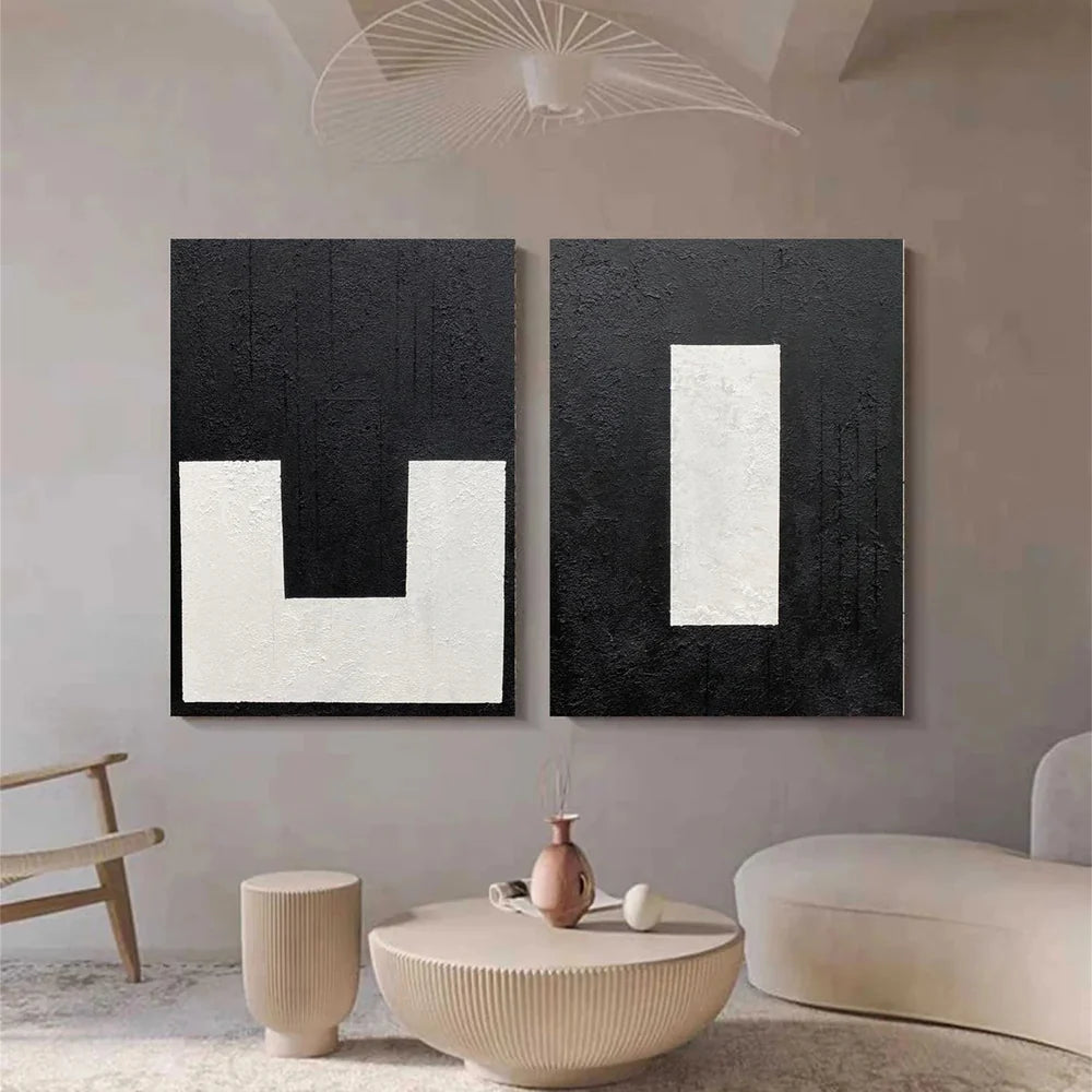 Black and White Minimalist Textured Wall Art Set of 2 #MT016