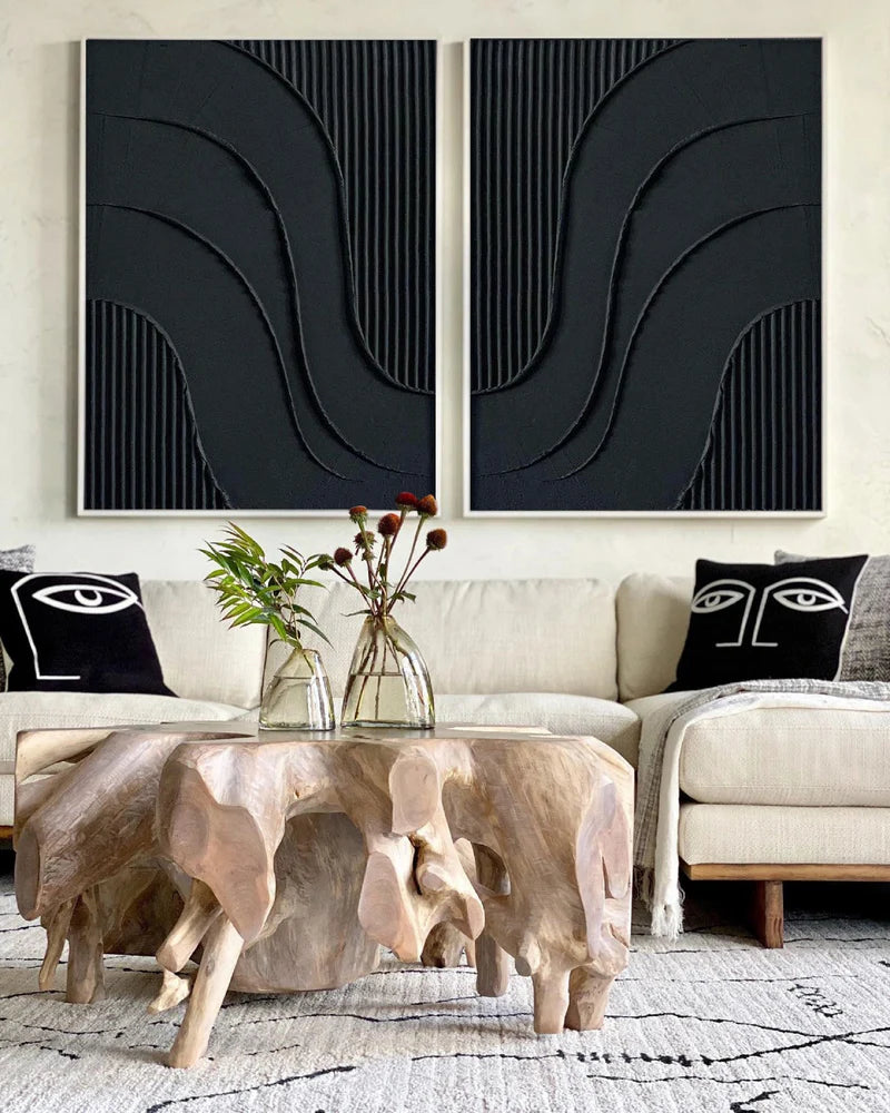 Black Minimalist Textured Wall Art Set of 2 #MT029