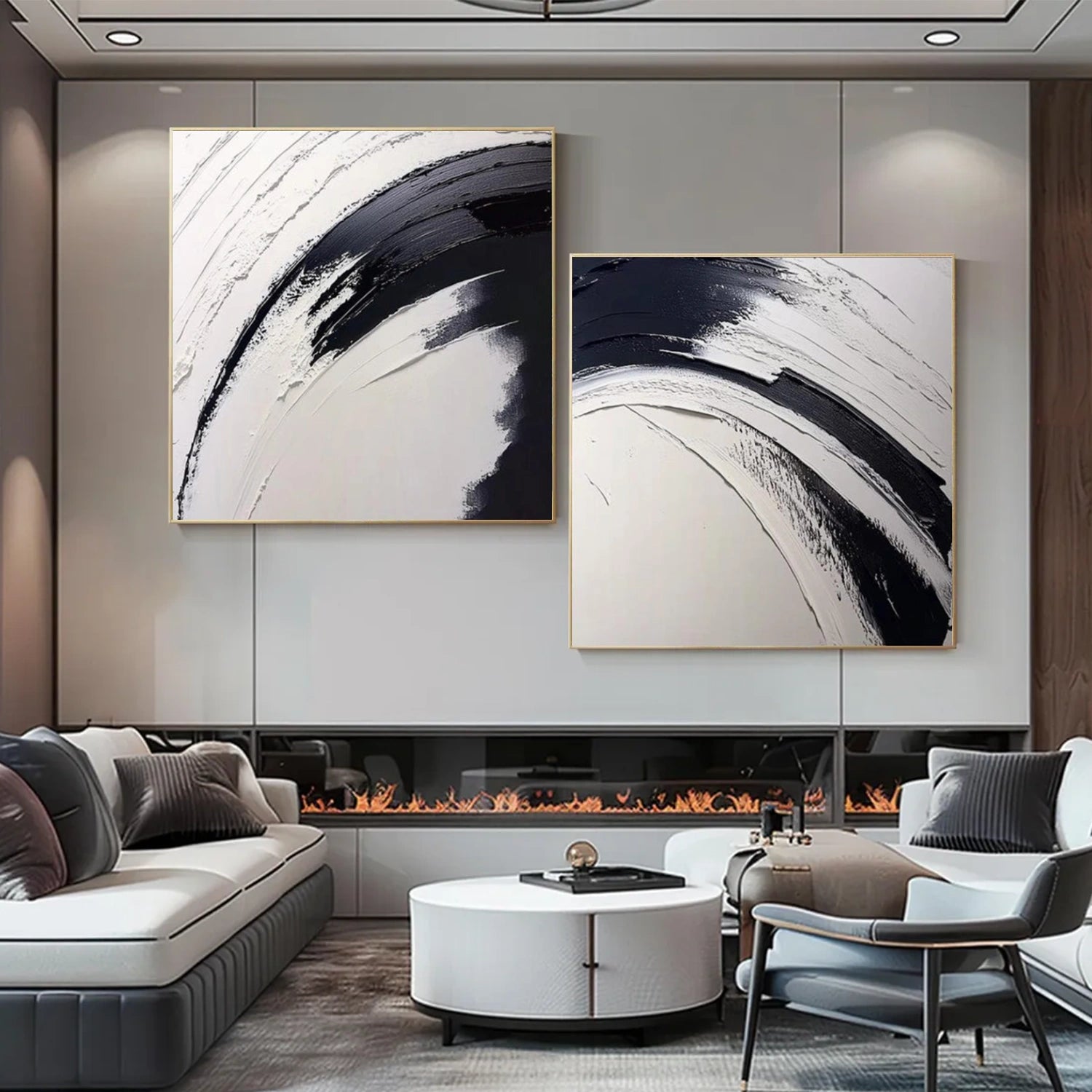 Black and White Minimalist Textured Wall Art Set of 2 #MT134