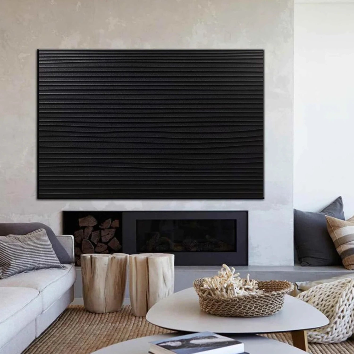 Black Minimalist Textured Wall Art #MT133